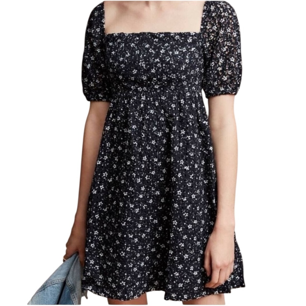 Anthropologie Maeve Lillianne Blue Ditzy Floral Eyelet Babydoll Mini Dress 8
